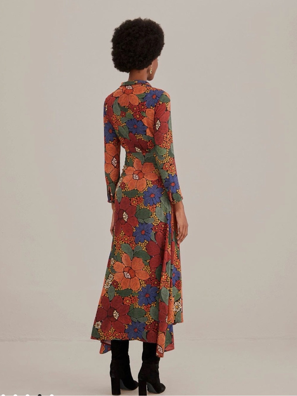 Farm Rio Stitched Flowers V Neck Midi Dress Floral Mutlicolor Medium - Picture 11 of 11